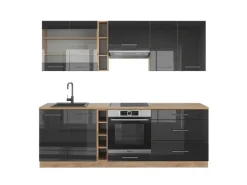 Vicco Fame-Line Küchenzeile Anthrazit Hochglanz/Goldkraft Eiche 235 cm ohne Arbeitsplatte ohne E-Geräte
