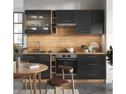 Vicco Fame-Line Küchenzeile Anthrazit Hochglanz/Goldkraft Eiche 235 cm ohne Arbeitsplatte ohne E-Geräte