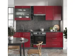 Vicco Fame-Line Küchenzeile Bordeaux Hochglanz/Anthrazit 235 cm AP Marmor ohne E-Geräte