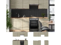 Vicco Fame-Line Komplettküche Eiche Paneel/Goldkraft Eiche 240 cm AP Marmor ohne E-Geräte
