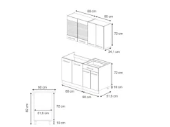 Vicco Fame-Line Singleküche Dunkelblau Hochglanz/Weiß 140 cm ohne Arbeitsplatte ohne E-Geräte