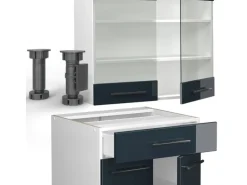 Vicco Fame-Line Singleküche Dunkelblau Hochglanz/Weiß 140 cm ohne Arbeitsplatte ohne E-Geräte