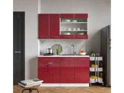 Vicco Fame-Line Singleküche Bordeaux Hochglanz/Weiß 140 cm ohne Arbeitsplatte ohne E-Geräte