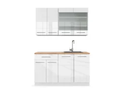 Vicco Fame-Line Singleküche Weiß Hochglanz/Weiß 140 cm AP Eiche ohne E-Geräte