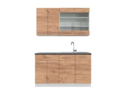 Vicco Fame-Line Singleküche Goldkraft Eiche/Weiß 140 cm AP Anthrazit ohne E-Geräte