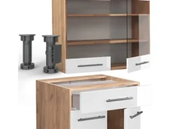 Vicco Fame-Line Singleküche Weiß Hochglanz/Goldkraft Eiche 140 cm AP Anthrazit ohne E-Geräte