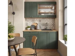 Vicco Fame-Line Singleküche Grün-Gold Landhaus/Goldkraft Eiche 140 cm AP Marmor ohne E-Geräte