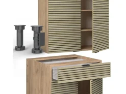 Vicco Fame-Line Singleküche Eiche Paneel/Goldkraft Eiche 140 cm AP Anthrazit ohne E-Geräte