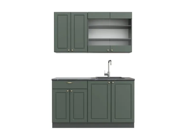 Vicco Fame-Line Singleküche Grün-Gold Landhaus/Anthrazit 140 cm ohne Arbeitsplatte ohne E-Geräte