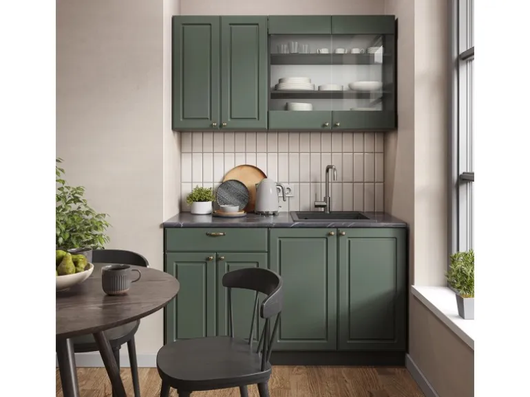 Vicco Fame-Line Singleküche Grün-Gold Landhaus/Anthrazit 140 cm ohne Arbeitsplatte ohne E-Geräte