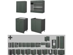 Vicco Fame-Line Singleküche Grün-Gold Landhaus/Anthrazit 140 cm ohne Arbeitsplatte ohne E-Geräte