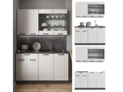 Vicco Fame-Line Singleküche Weiß Landhaus/Anthrazit 140 cm AP Anthrazit ohne E-Geräte