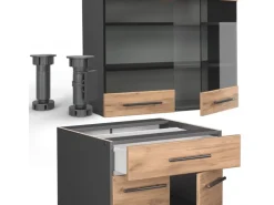 Vicco Fame-Line Singleküche Goldkraft Eiche/Anthrazit 140 cm AP Anthrazit ohne E-Geräte