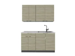 Vicco Fame-Line Singleküche Eiche Paneel/Anthrazit 140 cm AP Marmor ohne E-Geräte