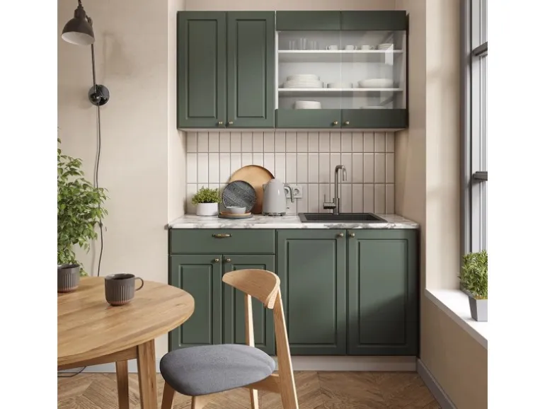 Vicco Fame-Line Singleküche Grün-Gold Landhaus/Weiß 140 cm AP Eiche ohne E-Geräte