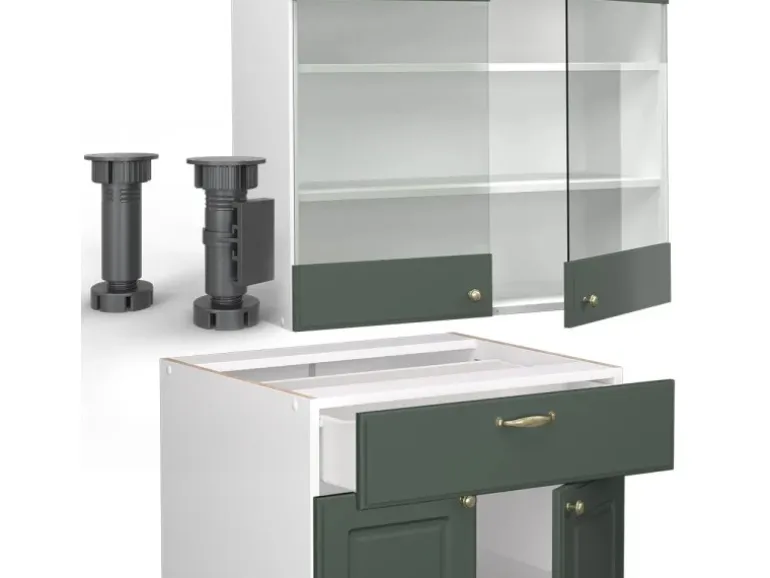 Vicco Fame-Line Singleküche Grün-Gold Landhaus/Weiß 140 cm AP Eiche ohne E-Geräte