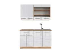 Vicco Fame-Line Singleküche Weiß Hochglanz/Goldkraft Eiche 140 cm AP Eiche ohne E-Geräte