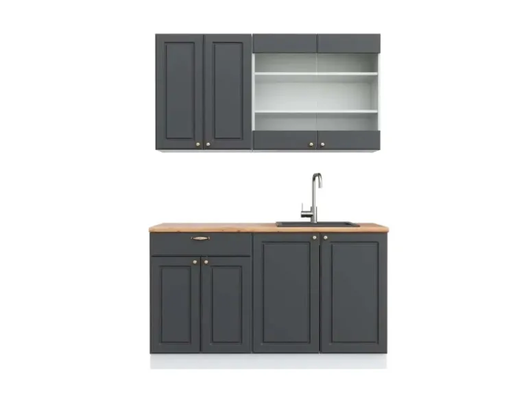 Vicco Fame-Line Singleküche Anthrazit-Gold/Weiß 140 cm AP Eiche ohne E-Geräte