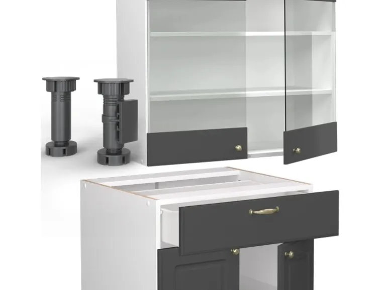 Vicco Fame-Line Singleküche Anthrazit-Gold/Weiß 140 cm AP Eiche ohne E-Geräte