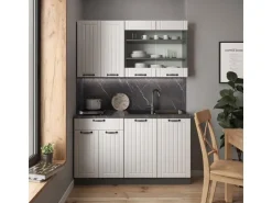 Vicco Fame-Line Singleküche Weiß Landhaus/Anthrazit 140 cm ohne Arbeitsplatte ohne E-Geräte