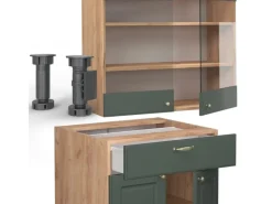 Vicco Fame-Line Singleküche Grün-Gold Landhaus/Goldkraft Eiche 140 cm AP Anthrazit ohne E-Geräte