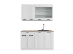 Vicco Fame-Line Singleküche Weiß Landhaus/Weiß 140 cm AP Eiche ohne E-Geräte