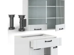 Vicco Fame-Line Singleküche Weiß Landhaus/Weiß 140 cm AP Eiche ohne E-Geräte