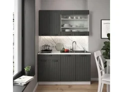 Vicco Fame-Line Singleküche Anthrazit Landhaus/Weiß 140 cm AP Anthrazit ohne E-Geräte