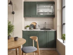 Vicco Fame-Line Singleküche Grün-Gold Landhaus/Weiß 140 cm AP Marmor ohne E-Geräte