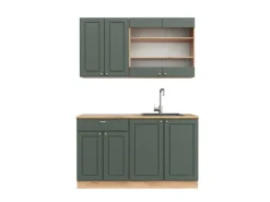 Vicco Fame-Line Singleküche Grün-Gold Landhaus/Goldkraft Eiche 140 cm AP Eiche ohne E-Geräte