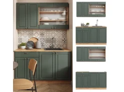 Vicco Fame-Line Singleküche Grün-Gold Landhaus/Goldkraft Eiche 140 cm AP Eiche ohne E-Geräte