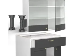 Vicco Fame-Line Singleküche Anthrazit-Gold/Weiß 140 cm AP Marmor ohne E-Geräte