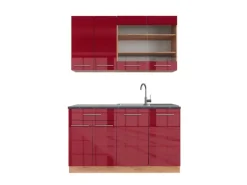 Vicco Fame-Line Singleküche Bordeaux Hochglanz/Goldkraft Eiche 140 cm AP Anthrazit ohne E-Geräte