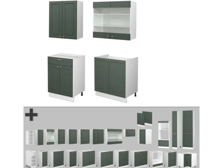 Vicco Fame-Line Singleküche Grün-Gold Landhaus/Weiß 140 cm ohne Arbeitsplatte ohne E-Geräte