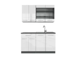 Vicco Fame-Line Singleküche Weiß Hochglanz/Anthrazit 140 cm AP Anthrazit ohne E-Geräte