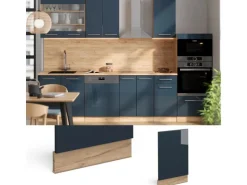 Vicco Frontblende Fame-Line Dunkelblau Hochglanz 45 cm ohne Arbeitsplatte mit Goldkraft Eiche Korpus