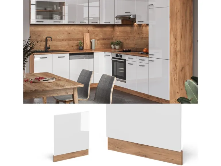 Vicco Frontblende R-Line Weiß Hochglanz/Goldkraft Eiche 60 cm ohne Arbeitsplatte