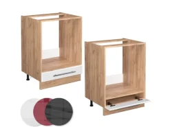 Vicco Herdumbauschrank Fame-Line Weiß Hochglanz/Goldkraft Eiche 60 cm AP Anthrazit