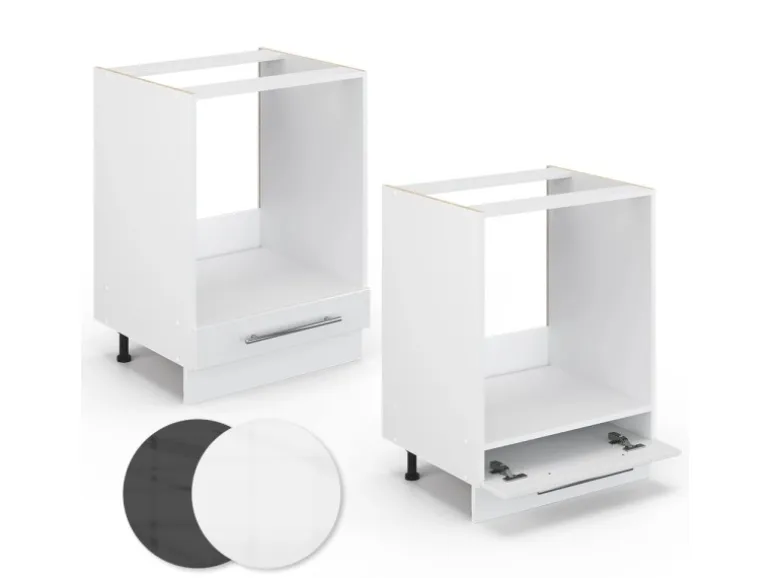 Vicco Herdumbauschrank Fame-Line Herdschrank Weiß Hochglanz/Weiß 60 cm AP Eiche