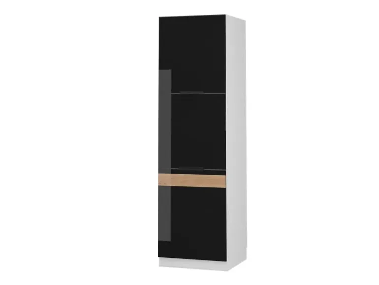 Vicco Herdumbauschrank Fame-Line Herdschrank Schwarz Eiche Hochglanz/Weiß 60 cm
