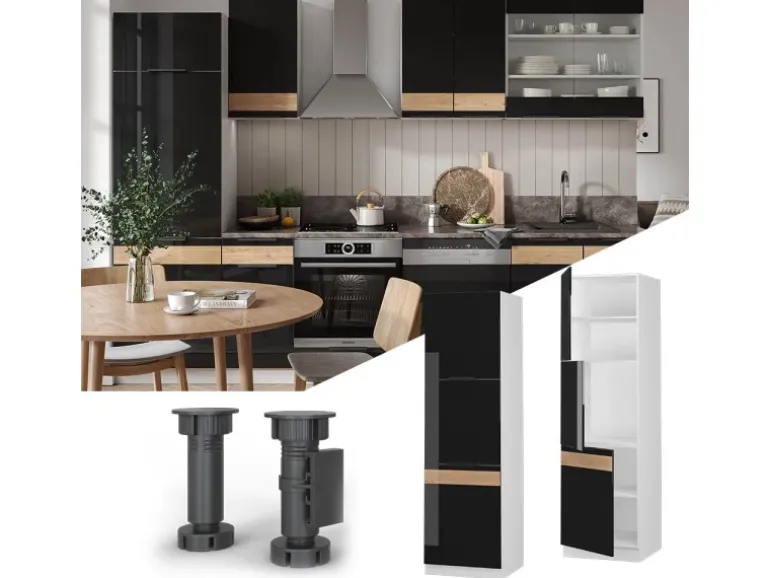 Vicco Herdumbauschrank Fame-Line Herdschrank Schwarz Eiche Hochglanz/Weiß 60 cm