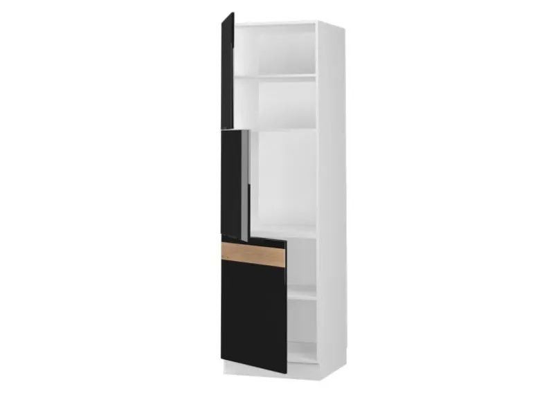 Vicco Herdumbauschrank Fame-Line Herdschrank Schwarz Eiche Hochglanz/Weiß 60 cm