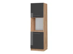Vicco Herdumbauschrank Fame-Line Anthrazit Hochglanz/Goldkraft Eiche 60 cm Offen