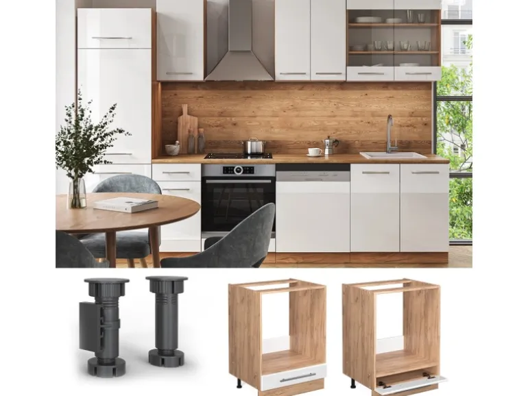 Vicco Herdumbauschrank Fame-Line Weiß Hochglanz/Goldkraft Eiche 60 cm ohne Arbeitsplatte