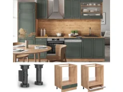 Vicco Herdumbauschrank Fame-Line Grün-Gold Landhaus/Goldkraft Eiche 60 cm ohne Arbeitsplatte