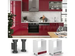 Vicco Herdumbauschrank Fame-Line Bordeaux Hochglanz/Weiß 60 cm AP Eiche