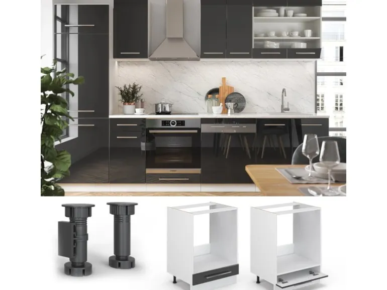 Vicco Herdumbauschrank Fame-Line Anthrazit Hochglanz/Weiß 60 cm AP Marmor