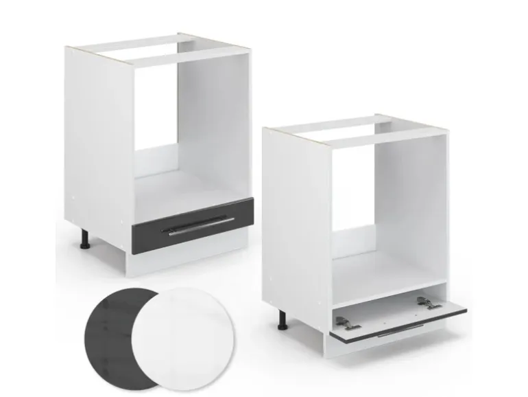 Vicco Herdumbauschrank Fame-Line Anthrazit Hochglanz/Weiß 60 cm AP Marmor