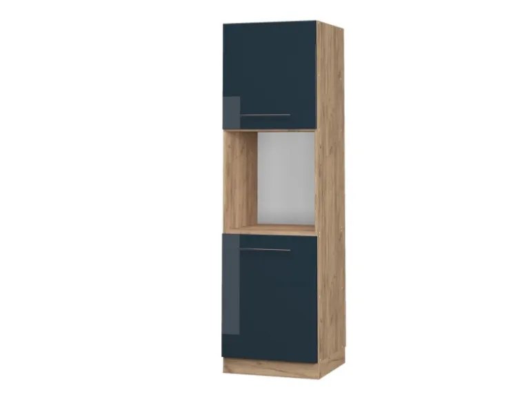 Vicco Herdumbauschrank Fame-Line Dunkelblau Hochglanz/Goldkraft Eiche 60 cm Offen