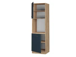 Vicco Herdumbauschrank Fame-Line Dunkelblau Hochglanz/Goldkraft Eiche 60 cm Offen